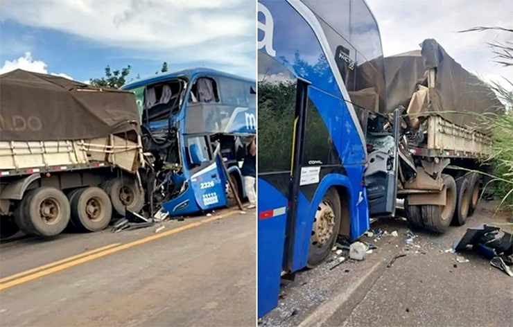 Formosa do Rio Preto: Grave batida entre ônibus e carreta quase termina em tragédia